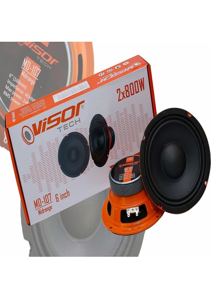 Vısor Oto Hoparlör 16 CM Midrange 6 Inch 2X800W 2X400 Rms Amfi Uyumlu 2 Adet 16Cm Araba Hoparlörü