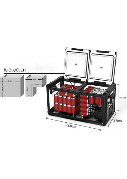 VL75PROD 12/24VOLT 220VOLT 75 Litre Çift Bölmeli Outdoor Kompresörlü Oto Buzdolabı/dondurucu