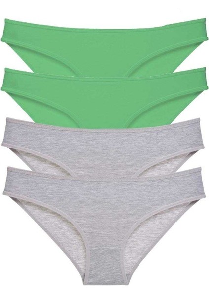 4 adet Süper Eko Set Likralı Kadın Slip Külot Yeşil Gri