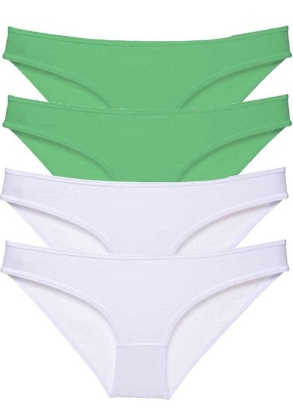 4 Adet Eko Set Likralı Kadın Slip Külot Yeşil Beyaz
