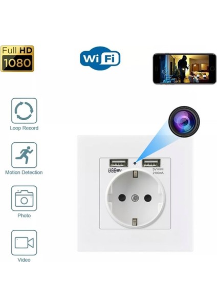 Wifi Duvar Priz USB Şarj Güvenlik Kamerası