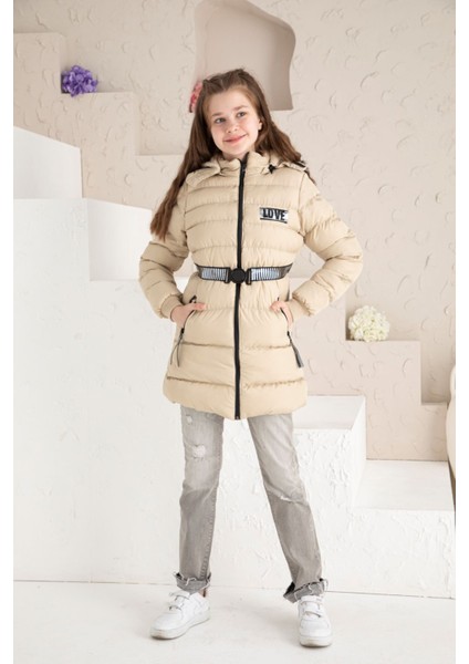 Beli Kemerli Içi Yünlü Kız Çocuk Mont