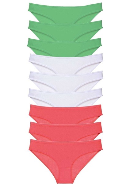 9 adet Süper Eko Set Likralı Kadın Slip Külot Yeşil Beyaz Fuşya