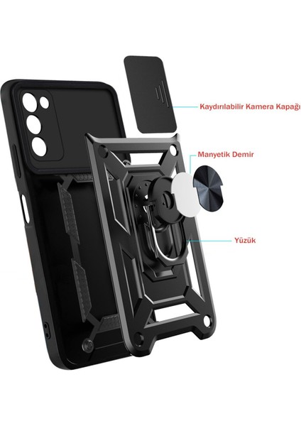 Samsung Galaxy S22 Uyumlu Kılıf Kamera Korumalı Sürgülü Yüzüklü Armor Military Tank Zırhlı modelleri