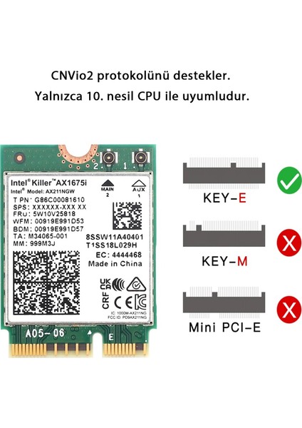 Killer Wi-Fi 6 AX1675I Wifi 2.4g/5g/6ghz Bluetooth 5.3 modelleri