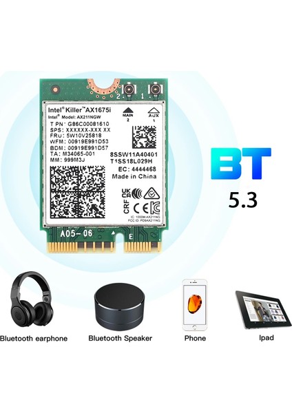 Killer Wi-Fi 6 AX1675I Wifi 2.4g/5g/6ghz Bluetooth 5.3 fırsatları