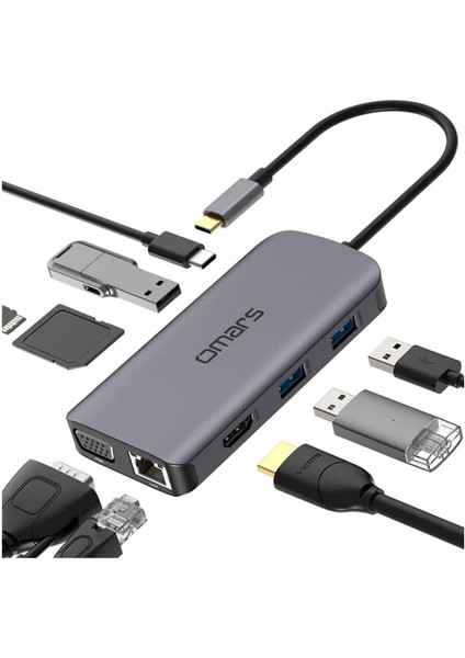 Type-C To 3*usb 3.0 HDMI RJ45 HDMI Pd Micro Sd/sd VGA Çoklayıcı Adaptör