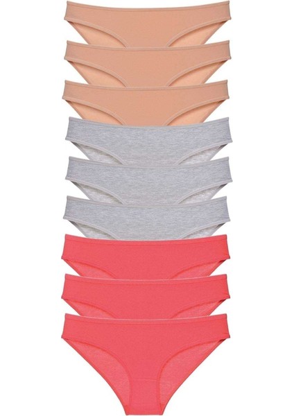 9 adet Süper Eko Set Likralı Kadın Slip Külot Ten Gri Fuşya