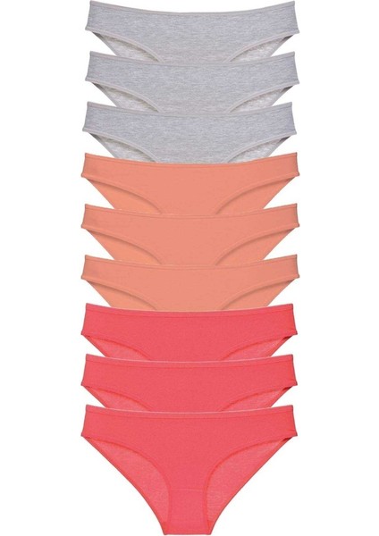 9 adet Süper Eko Set Likralı Kadın Slip Külot Gri Pudra Fuşya