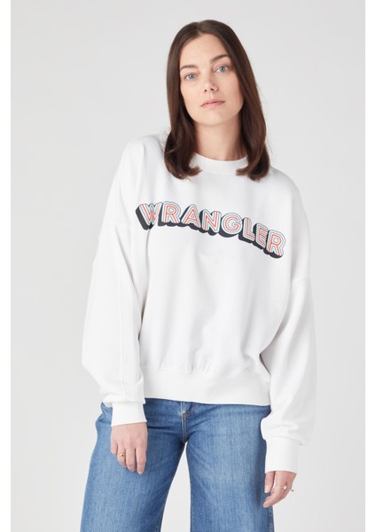 Wrangler Regular Fit Normal Kesim Pamuk Bisiklet Yaka Beyaz Sweatshirt