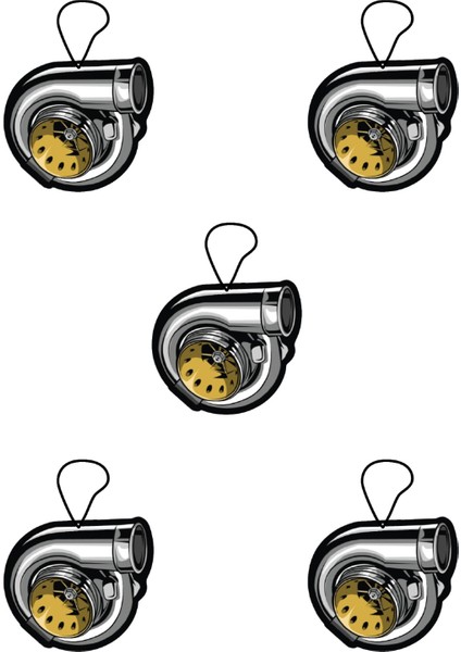 Jethızında 5'li Set Turbo Motor Tasarımlı Baskılı Asma Ayna Oto Kokusu