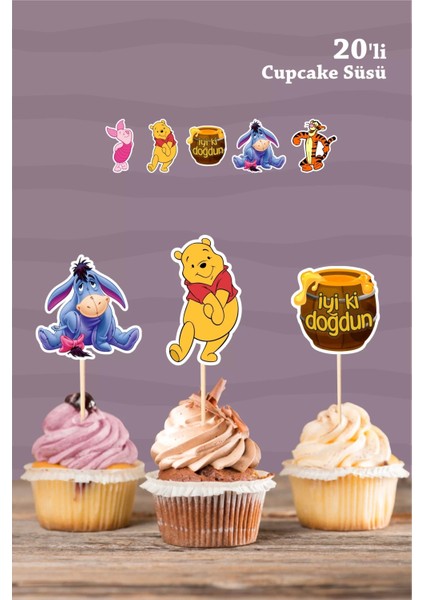 Neşeli Günlerim Winnie The Pooh Temalı Cupcake Süsü 20'li