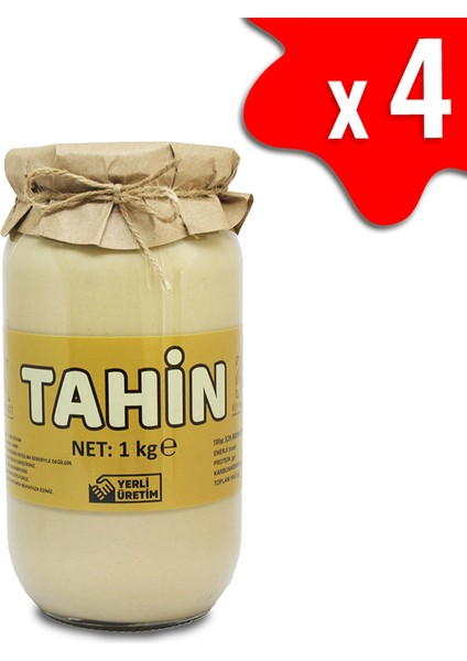 4 Kg Cam Kavanoz Tahin -%100 Doğal - Şekersiz- Katkısız - Veganlara Uygun - İnce Öğütülmüş Susam - Geleneksel Lezzet - Kahvaltı İçin İdeal - Pekmezle Karıştırılabilir - Demir Kaynağı