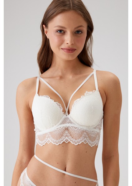 2'li Ekonomik Paket Siyah-Ekru 4731001-2 Rome Balenli Soft Push Up Dantelli Sütyen Set modelleri