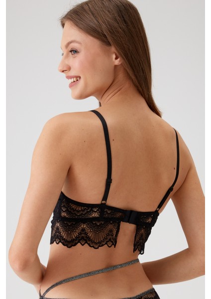 2'li Ekonomik Paket Pudra-Siyah 4731001-2 Rome Balenli Soft Push Up Dantelli Sütyen Set fırsatları