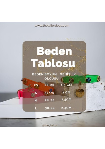 The Tailor Neon Turuncu Swarovski Taş Detaylı Köpek Boyun Tasması Deri Boyun Tasması