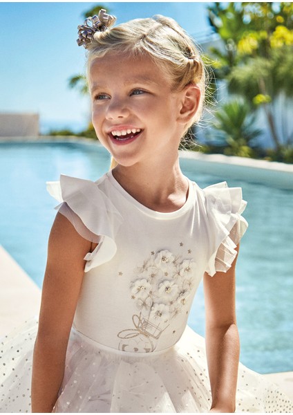 Kız Çocuk Kısa Kol T-Shirt Krem 3054