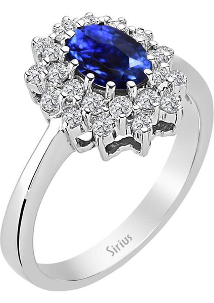 İki Sıra Pırlantalı Oval Safir Taşlı Yüzük 0407R0118