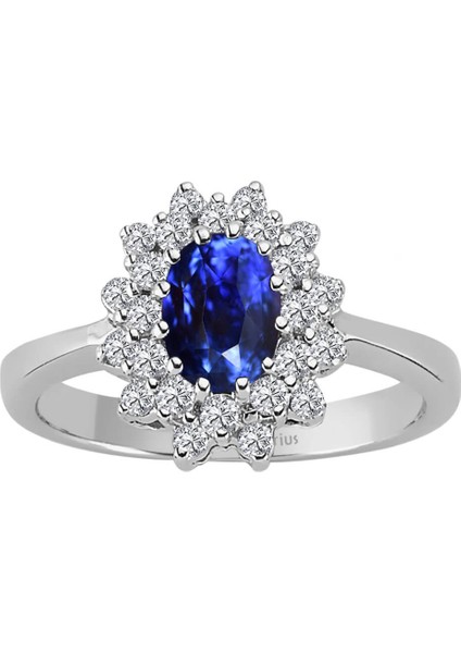 İki Sıra Pırlantalı Oval Safir Taşlı Yüzük 0407R0118 fiyatları