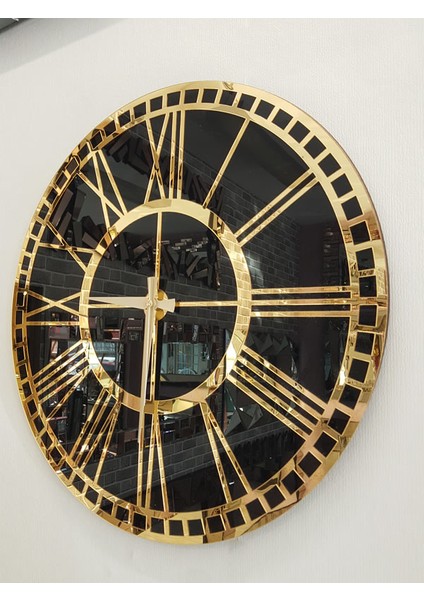 Golden Black Model Altın Siyah Renk 50 Cm Dekoratif Aynalı Duvar Saati