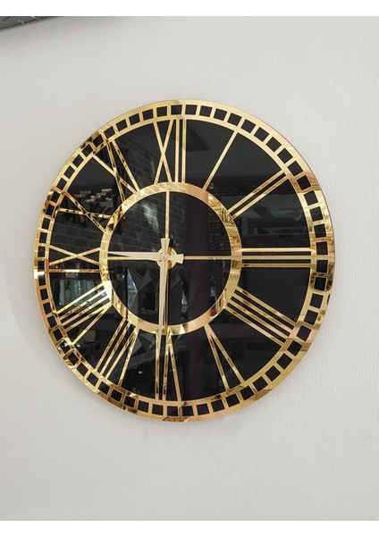 Golden Black Model Altın Siyah Renk 50 Cm Dekoratif Aynalı Duvar Saati modelleri