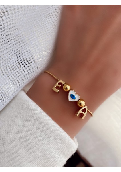 Gold İki Harfli Kalp Detay Yılan Zincir Bileklik modelleri