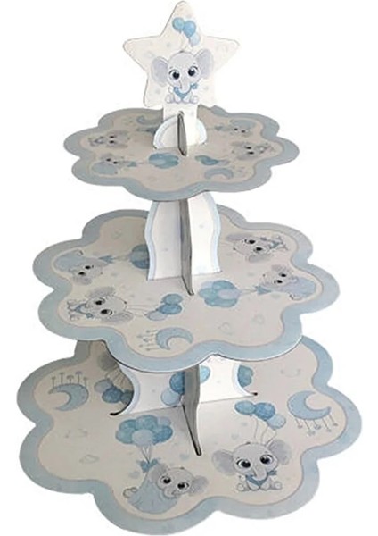 Kek Standı Altın Karton Cup Cake Standı Sarı 3 Katlı Piramit Kurabiye Kulesi