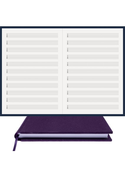 Gitar Nota Defteri - Tab Anahtarlı - %100 El Yapımı, El Dikişi (İplik Dikiş) 1. Sınıf Viskon Kumaş Ciltli "Benzersiz Ürün" A/4 Mor