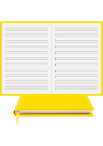 Gitar Nota Defteri - Tab Anahtarlı - %100 El Yapımı, El Dikişi (İplik Dikiş) 1. Sınıf Hakiki Cilt Bezi ile Ciltli Defter A/4 Sarı