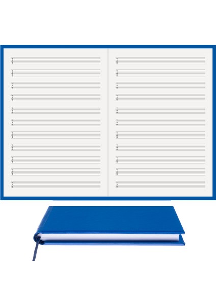 Gitar Nota Defteri - Tab Anahtarlı - %100 El Yapımı, El Dikişi (İplik Dikiş) 1. Sınıf Termo Deri Ciltli Defter A/4 Mavi