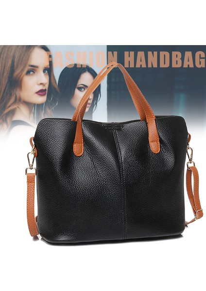 Kadın 2'si 1 Arada Pu Deri Shopper Tote Çanta Büyük Omuz Çantaları Crossbody Çanta (Yurt Dışından)