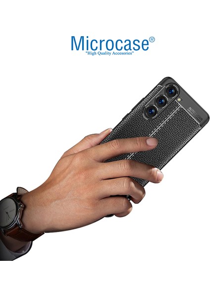 Samsung Galaxy S23 Plus Leather Serisi Deri Efekt Silikon Kılıf - Siyah AL3337