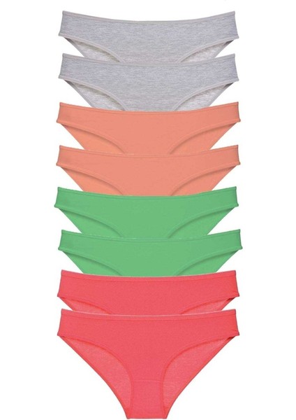 8 adet Süper Eko Set Likralı Kadın Slip Külot Gri Pudra Yeşil Fuşya