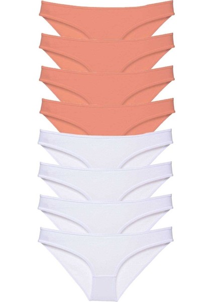 8 adet Eko Set Likralı Kadın Slip Külot Pudra Beyaz