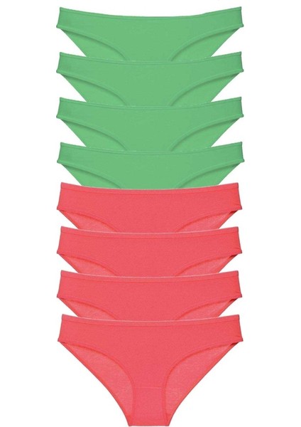 8 adet Eko Set Likralı Kadın Slip Külot Yeşil Fuşya