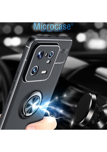 Xiaomi 13 (Global) Focus Serisi Yüzük Standlı Silikon Kılıf - Siyah AL3363