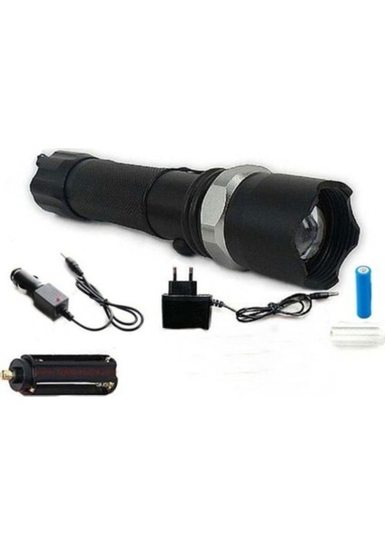 Profesyonel Şarjlı El Feneri Ledli+Flashlight+Zoom Özellikli+Tüfek Aparatı 6 Parça Full Set