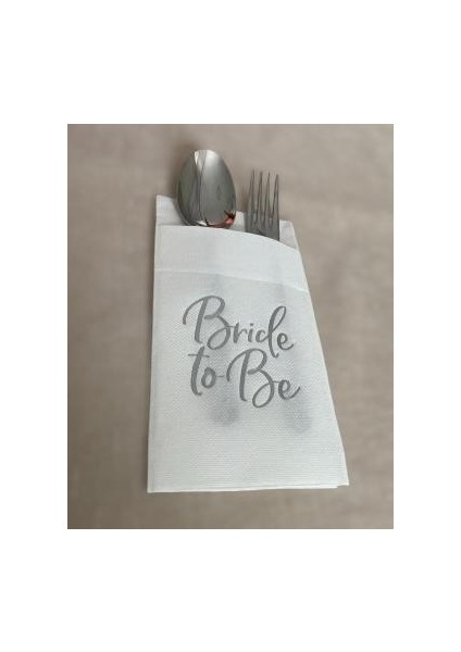 Gümüş Yaldızlı Beyaz Bride To Be Cepli Peçete 12 Lı 40X40