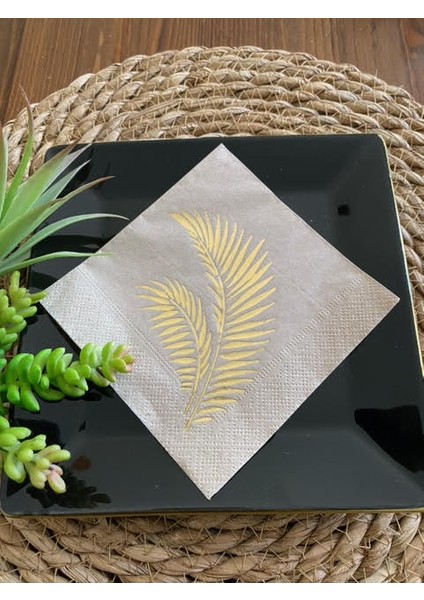 Gold Yaldızlı Kraft Yaprak Kokteyl Peçete 24X24