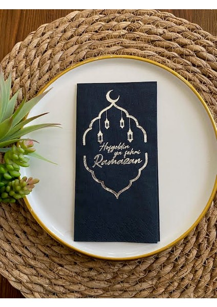 Gümüş Yaldızlı Siyah Hoş Geldin Ya Şehri Ramazan Garson Katlama 16 Lı Yeni Model