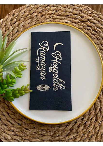 Gümüş Yaldızlı Siyah Hoş Geldin Ramazan Peçete 16 Lı