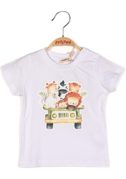 Erkek Bebek Baskılı Beyaz T-Shirt