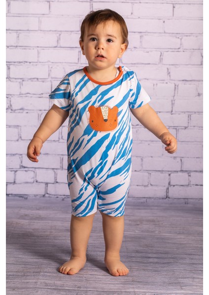 Erkek Bebek Little Lion Baskılı Mavi Desenli Tulum