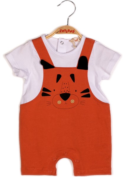 Erkek Bebek Turuncu Aslan Baskılı Salopet Tulum modelleri