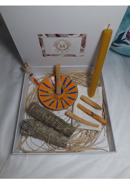 Hediyelik Ritüel Set, Palo Santo, Adaçayı, Lavanta, Balmumu Mum, Kibrit, Tütsülük