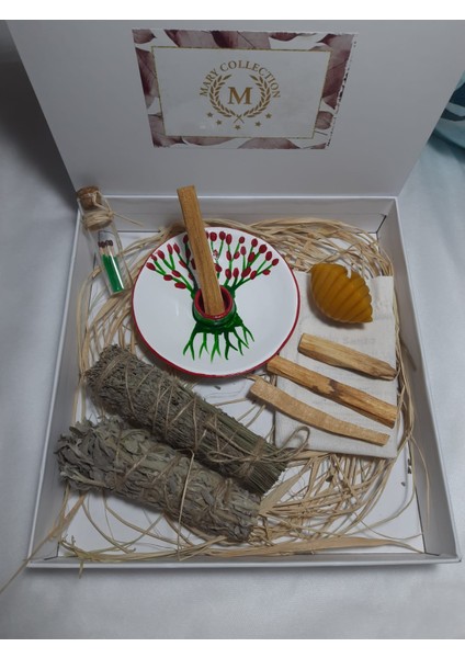 Hediyelik Ritüel Set, Palo Santo, Adaçayı, Lavanta, Balmumu Mum, Kibrit, Tütsülük