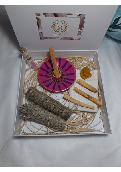 Hediyelik Ritüel Set, Palo Santo, Adaçayı, Lavanta, Balmumu Mum, Kibrit, Tütsülük