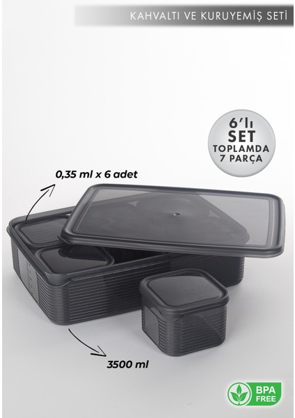 Aes Home Sızdırmaz Kapaklı Kahvaltı ve Çerez Saklama Kabı Seti 6+1 Parça Füme fiyatları