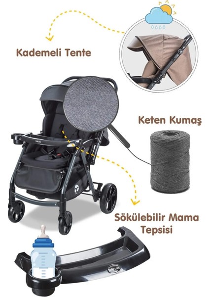 Baby Care Combo Maxi Pro Çift Yönlü Bebek Arabası Siyah