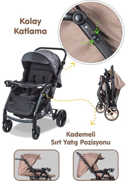 Baby Care Combo Maxi Pro Çift Yönlü Bebek Arabası Siyah